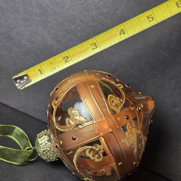 Frontgate Glass Ornament Gold Copper Red Accents Hand Decorated Jewel Embellishe - Picture 5 of 6